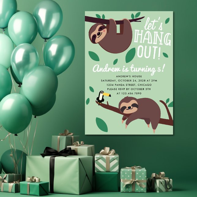 Låt oss hänga ut Cute Sloth Barns födelsedag Inbjudningar (Skapare uppladdad)