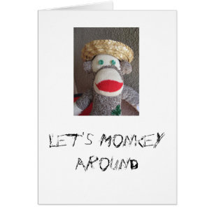 Låt oss härma runt om sock monkeykort hälsningskort