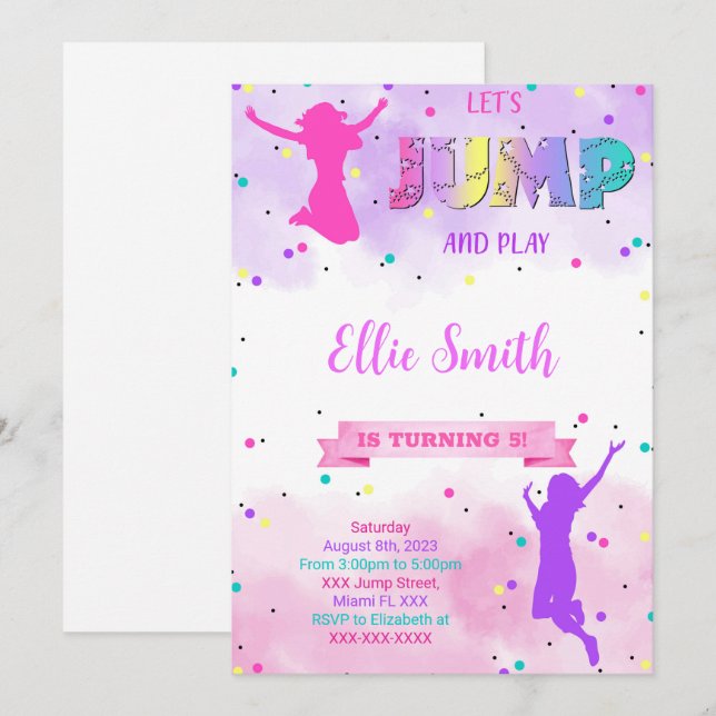 Låt oss hoppa födelsedagsinbjudan inbjudningar (Fram/baksida)