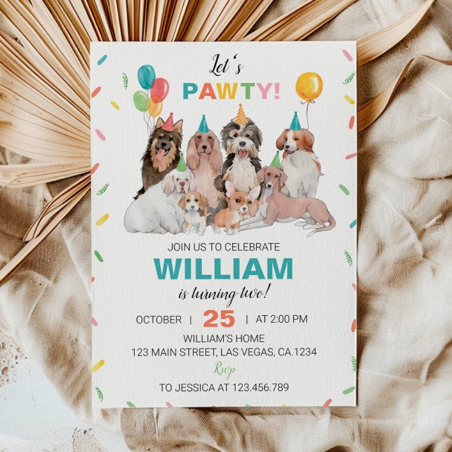 Låt oss Hund på födelsedagsinbjudan till Pawty Pup Inbjudningar (Skapare uppladdad)