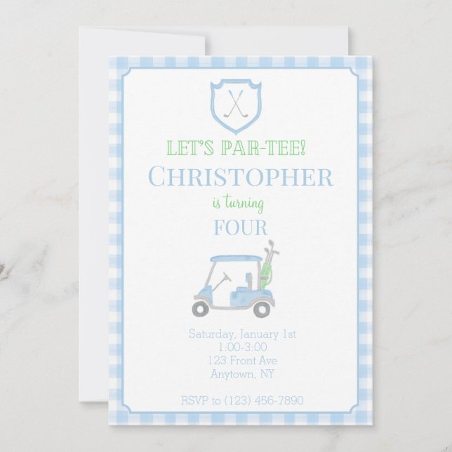 Låt oss inbjudan till Par-Tee Barns födelsedag (Framsida)