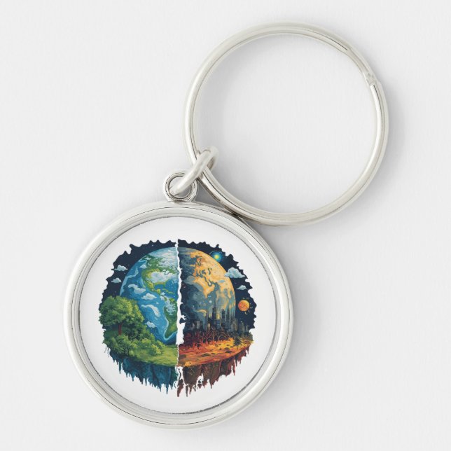 Låt oss inte döda planeten rund silverfärgad nyckelring (Framsidan)