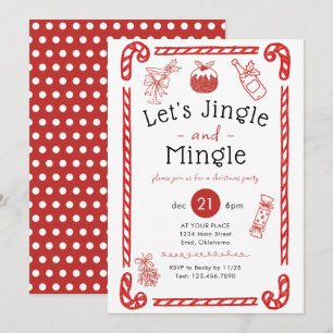 Låt oss Jingla och Mingla på Röd Doodle Julfest Inbjudningar