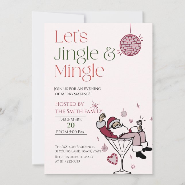 Låt oss Jingle och Mingle, Santa Cocktail Party Inbjudningar (Framsida)