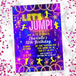 Låt oss Jump Bounge Neon Rosa Trampoline Birthday Inbjudningar