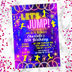 Låt oss Jump Bounge Neon Rosa Trampoline Birthday Inbjudningar