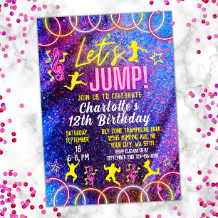 Låt oss Jump Bount Neon Trampoline Park Birthday Inbjudningar