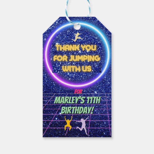 Låt oss Jump Party Bounge Neon Trampoline Park Presentetikett (Framsidan)