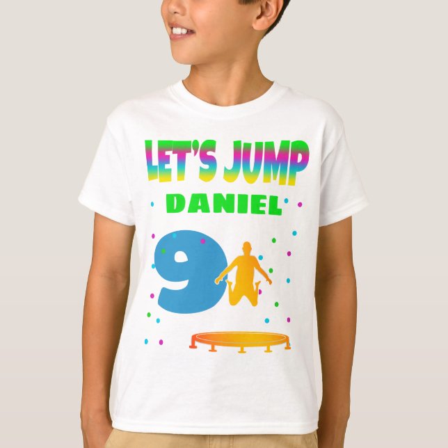 Låt oss jump Trampoline Birdday Boy T Shirt (Framsida)