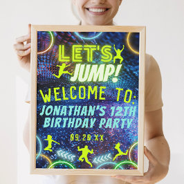 Låt oss Jump Trampoline Neon Födelsedagsfest-tecke Poster