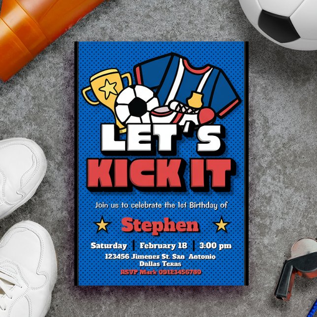 Låt oss Kick it - inbjudan till fotbollsspelare (Let's Kick It - Football Soccer Invitation)