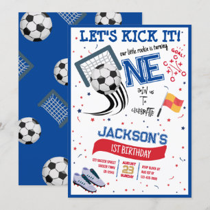 Låt oss Kick It Little Rookie Soccer 1a Birthday Inbjudningar