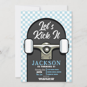 Låt oss Kick it Skateboard Birthday Boys Blue Inbjudningar