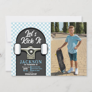 Låt oss Kick it Skateboard Birthday Boys Blue Phot Inbjudningar