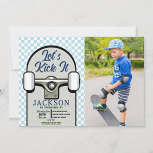Låt oss Kick it Skateboard Birthday Boys Blue Phot Inbjudningar