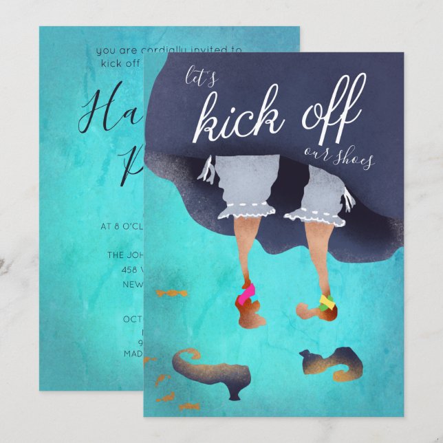 Låt oss Kick Off Shoes Funny Halloween Party Aqua Inbjudningar (Fram/baksida)