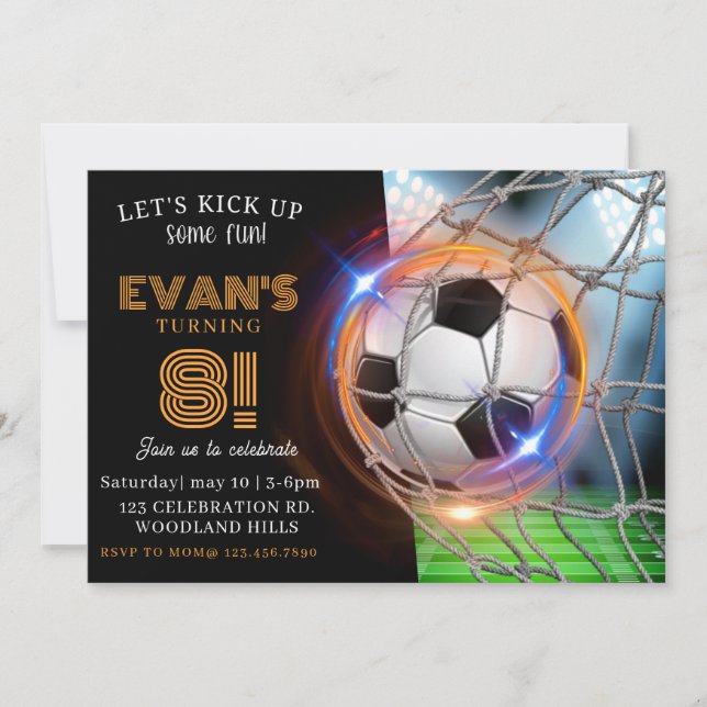 Låt oss kicka igång, fotbollsfest, fotbollstema inbjudningar (Framsida)
