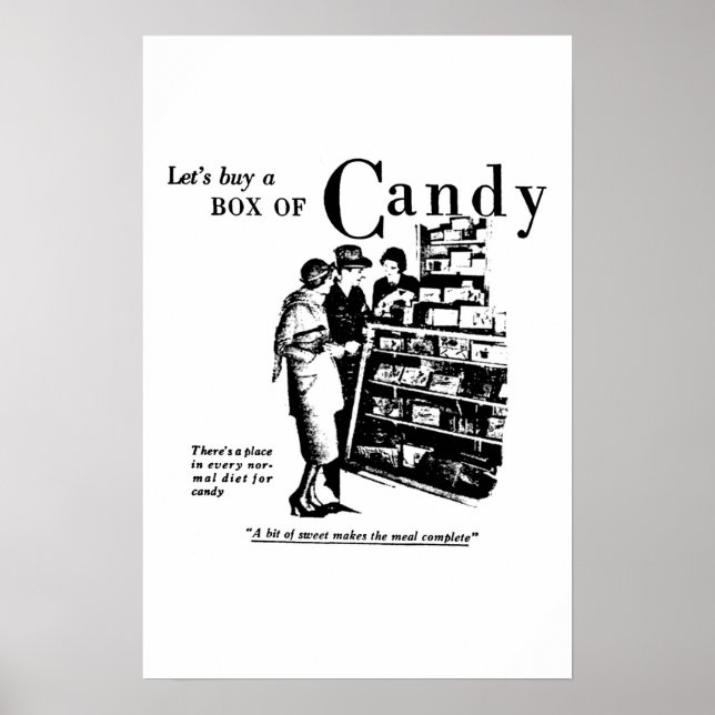 Låt oss köpa en låda med godisreklam 1930 poster (Framsidan)