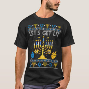Låt oss Lit Chanukah Hanukkah Jul Ugly Sw T Shirt