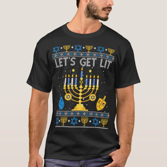 Låt oss Lit Chanukah Hanukkah Jul Ugly Sw T Shirt (Framsida)