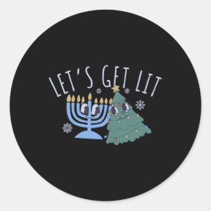 Låt oss Lit Chrismukah Hanukkah Julmatchen Runt Klistermärke
