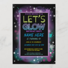 LÅT OSS LYSA INBJUDAN NEON MÅLNING BARN FÖDELSEDAG