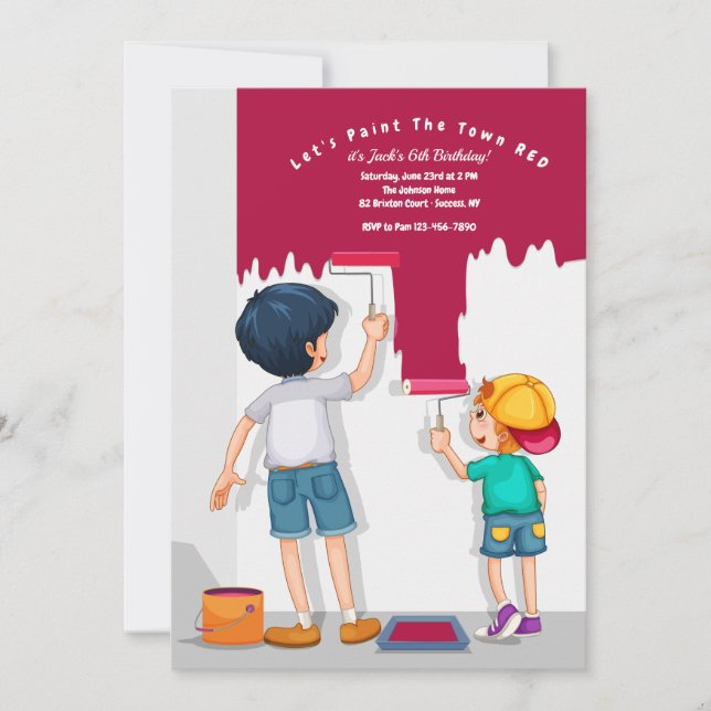 Låt oss Måla den röda födelsedagen Inbjudningar (Framsida)