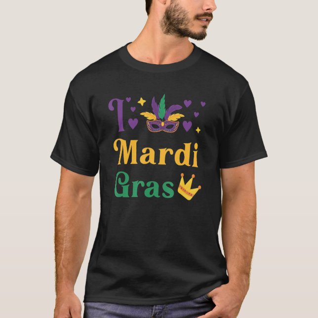 Låt oss Mardi Gras Y'all som firar Party L Kärlek  T Shirt (Framsida)