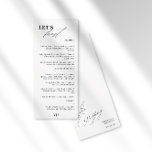 Låt oss Modern Calligraphy Black Bröllop Menu Meny<br><div class="desc">En ny, minimalistisk meny i bröllop. Med en modern kalligrafi kombinerad med en klassiskt serif-typografi för chicens utseende. . Den här utformningen i svartvitt är underbar för en elegant, sommar, fall, vår land klubb eller utomhus bröllop. Om du behöver hjälp eller har frågor, kontakta mig (Maria) med hjälp av kontaktknappen...</div>