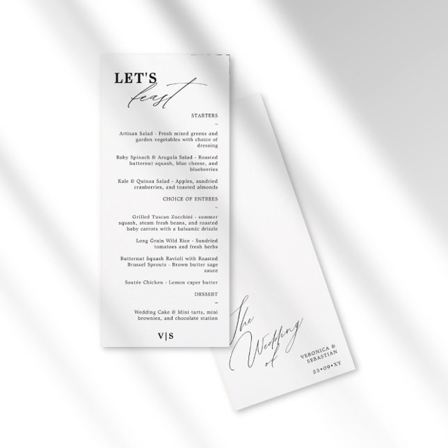 Låt oss Modern Calligraphy Black Bröllop Menu Meny (Skapare uppladdad)
