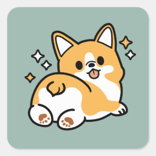 Låt oss Nap först - Cute Corgi Butt-Tecknad Fyrkantigt Klistermärke