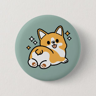 Låt oss Nap först - Cute Corgi Butt-Tecknad Knapp