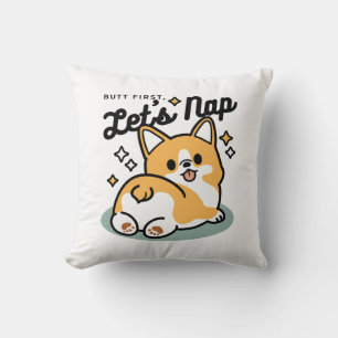 Låt oss Nap först - Cute Corgi Butt-Tecknad Kudde