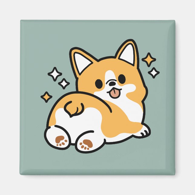 Låt oss Nap först - Cute Corgi Butt-Tecknad Magnet (Framsidan)
