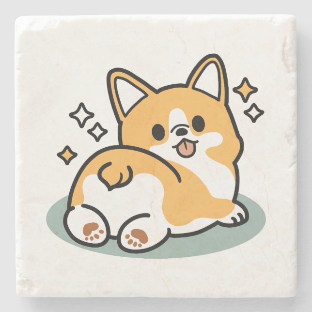 Låt oss Nap först - Cute Corgi Butt-Tecknad Stenunderlägg (Framsidan)