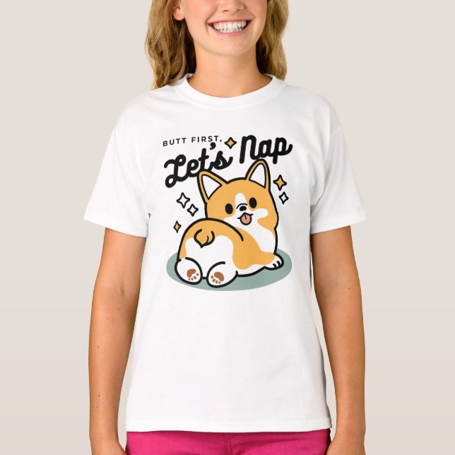 Låt oss Nap först - Cute Corgi Butt-Tecknad T Shirt (Framsida)