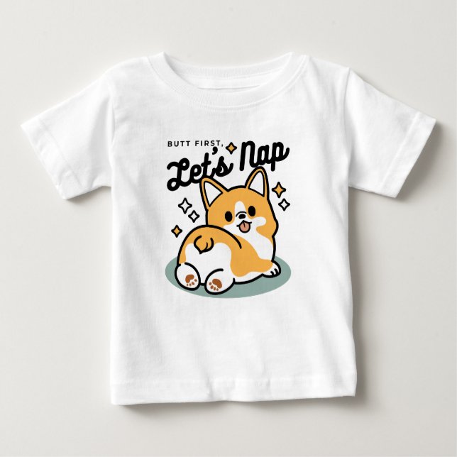 Låt oss Nap först - Cute Corgi Butt-Tecknad T Shirt (Framsida)