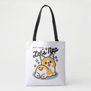Låt oss Nap först - Cute Corgi Butt-Tecknad Tygkasse