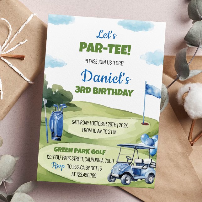 Låt oss Par Golf Boy Födelsedagsfest inbjudan (Skapare uppladdad)