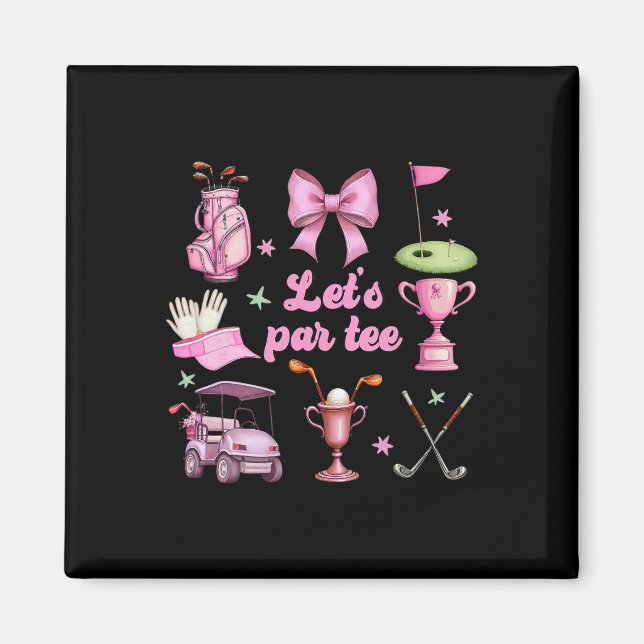 Låt oss Par Golfspelare Golfare Rosa Coquette Bow  Magnet (Framsidan)