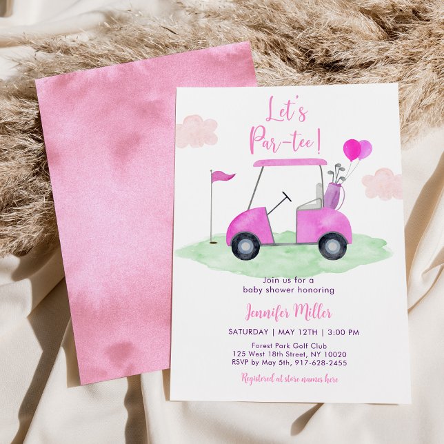 Låt oss Par-T Rosa Girl Golf Baby Shower Inbjudningar (Skapare uppladdad)