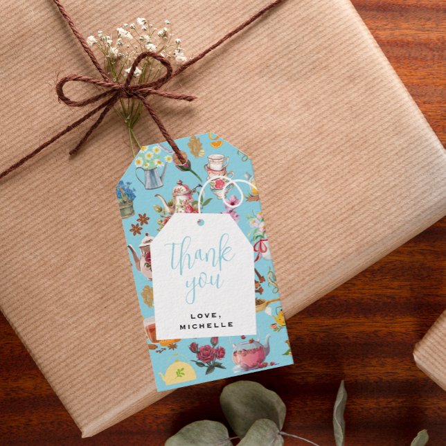 Låt oss Par Tea Blue Garden Blommigt Födelsedagsfe Presentetikett (Skapare uppladdad)