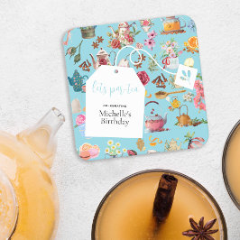 Låt oss Par Tea Blue Vår Blommigt Födelsedagsfest Underlägg Papper Kvadrat