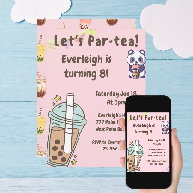 Låt oss Par-Tea Bubble Tea Birthday-inbjudan Inbjudningar (Skapare uppladdad)