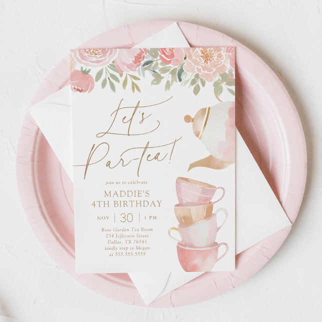 Låt oss Par-tea Elegant Blommigt Tea Party Birthda Inbjudningar (Skapare uppladdad)
