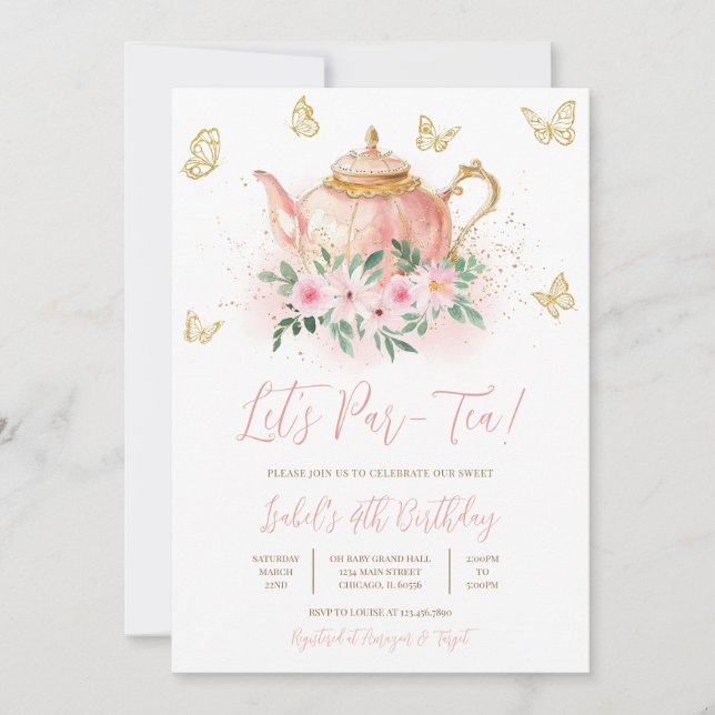 Låt oss Par-tea Garden Tea Party-födelsedagen Inbjudningar (Framsida)