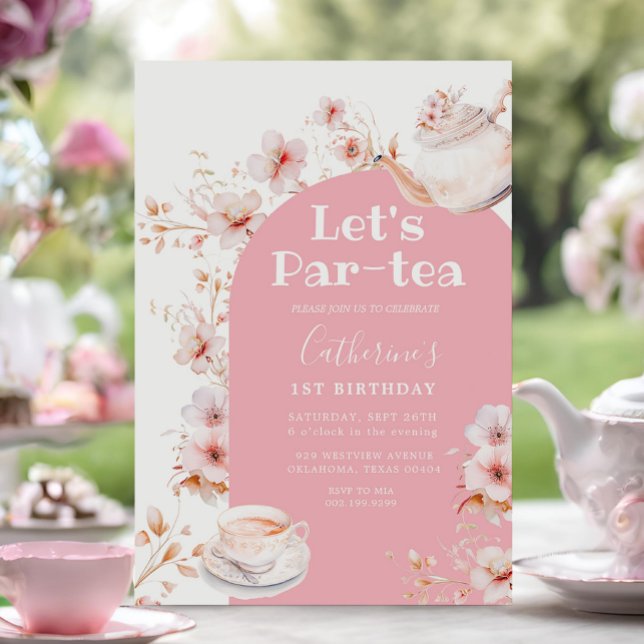 Låt oss Par-tea Rosa Boho Blommigt Birthday Tea Pa Inbjudningar (Skapare uppladdad)