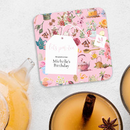 Låt oss Par Tea Rosa Vår Blommigt Födelsedagsfest Underlägg Papper Kvadrat