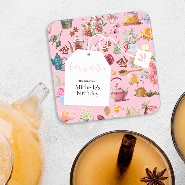 Låt oss Par Tea Rosa Vår Blommigt Födelsedagsfest Underlägg Papper Kvadrat (Skapare uppladdad)