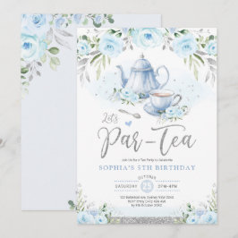 Låt oss Par-Tea Silver Baby blue födelsedag Tea Pa Inbjudningar